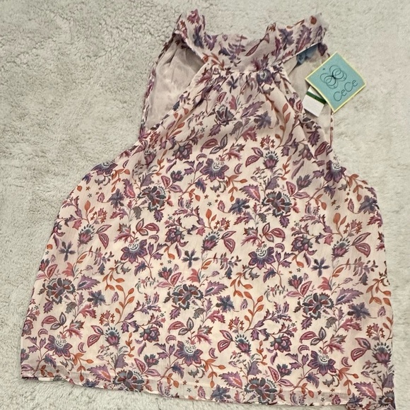 CeCe Women's Sleeveless Dressy Top - Pink with White flowers Size Large NWT - Picture 2 of 5